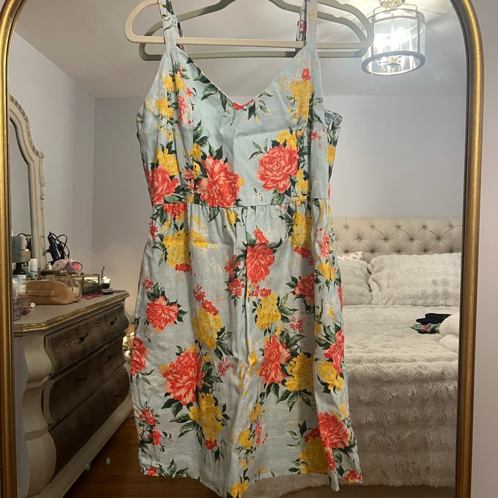 Cynthia Rowley Linen Dress with Red and Yellow Floral Design